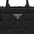 Re-Nylon Nappa Triangle Quilted Padded Small Double Handled Zip Tote Black