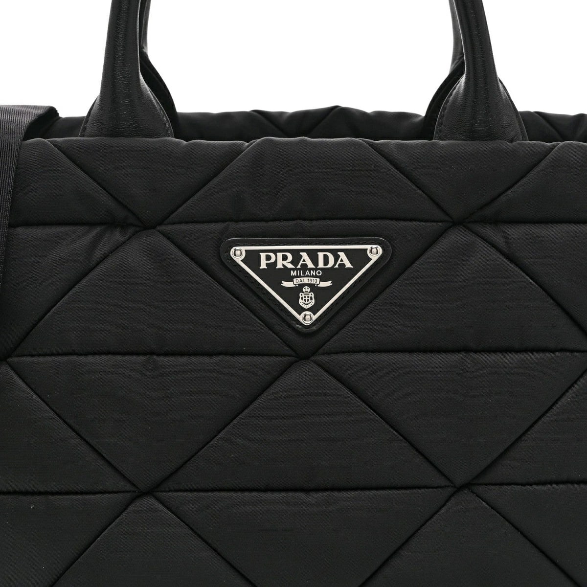 Re-Nylon Nappa Triangle Quilted Padded Small Double Handled Zip Tote Black