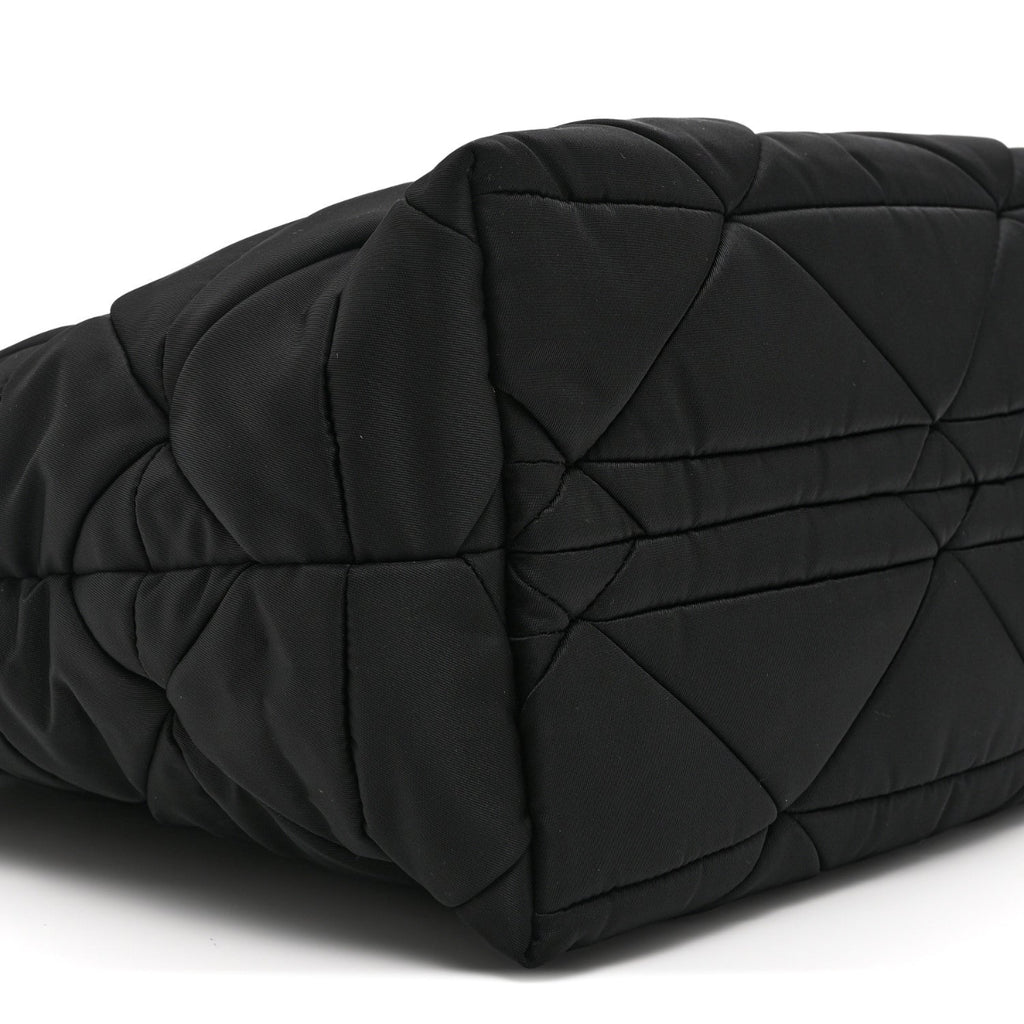 Re-Nylon Nappa Triangle Quilted Padded Small Double Handled Zip Tote Black