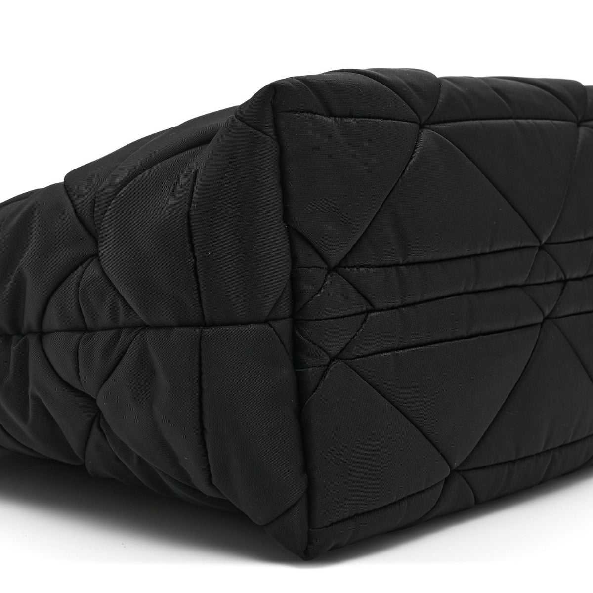 Re-Nylon Nappa Triangle Quilted Padded Small Double Handled Zip Tote Black