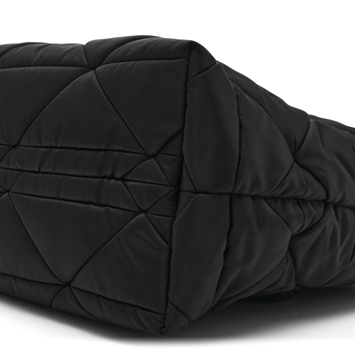 Re-Nylon Nappa Triangle Quilted Padded Small Double Handled Zip Tote Black