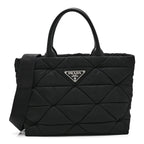 Re-Nylon Nappa Triangle Quilted Padded Small Double Handled Zip Tote Black