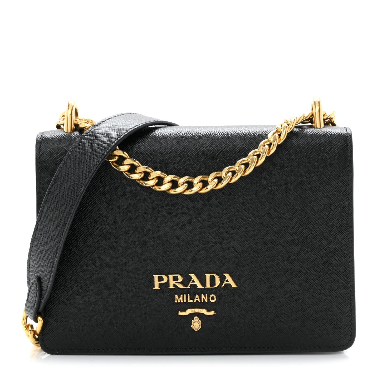 Saffiano Chain Shoulder Bag Black