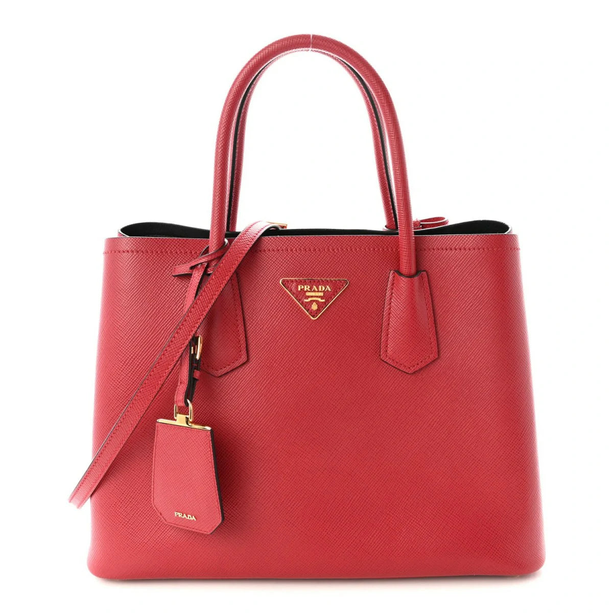 Saffiano Cuir Medium Double Bag Fuoco