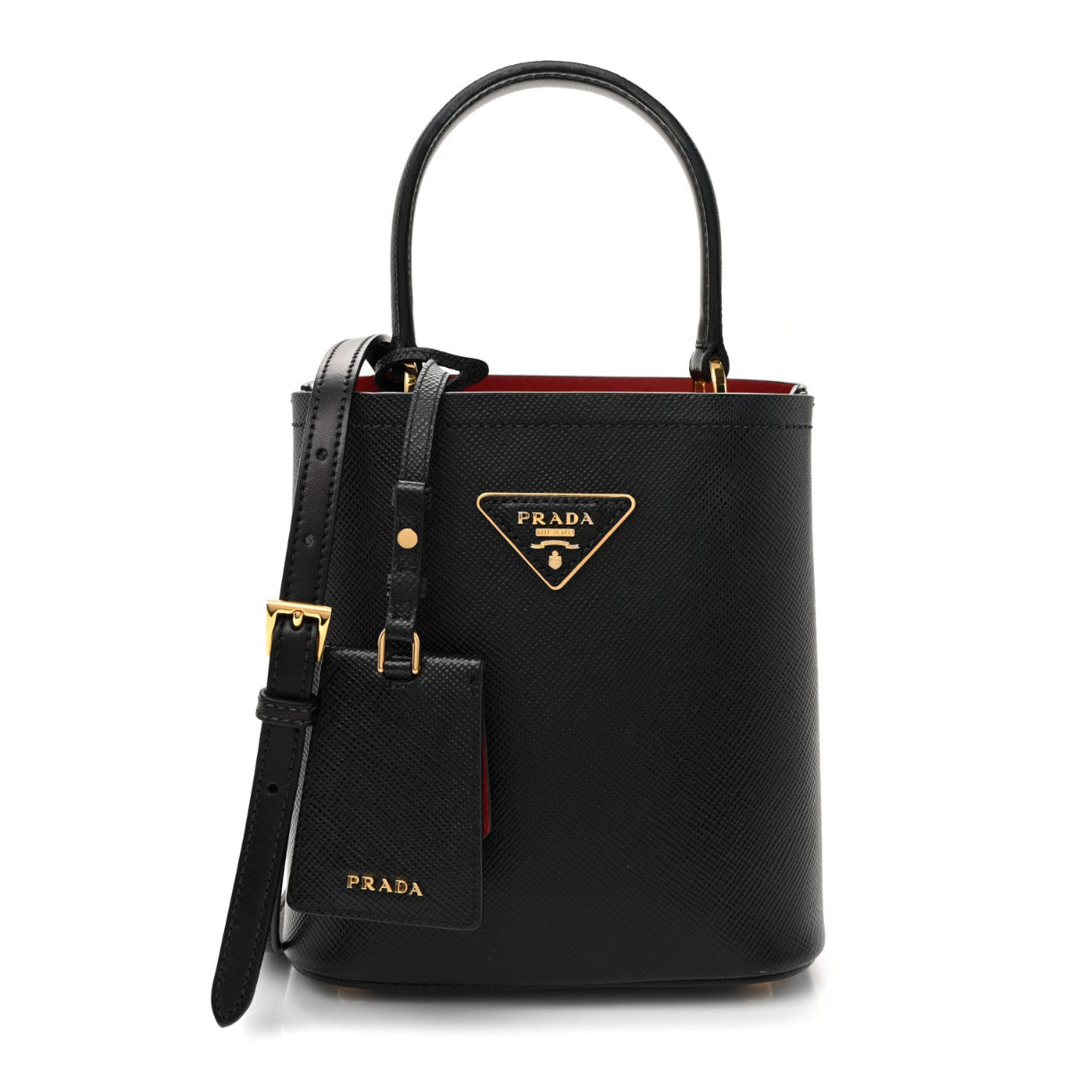 Saffiano Cuir Small Panier Bucket Bag Black Fuoco