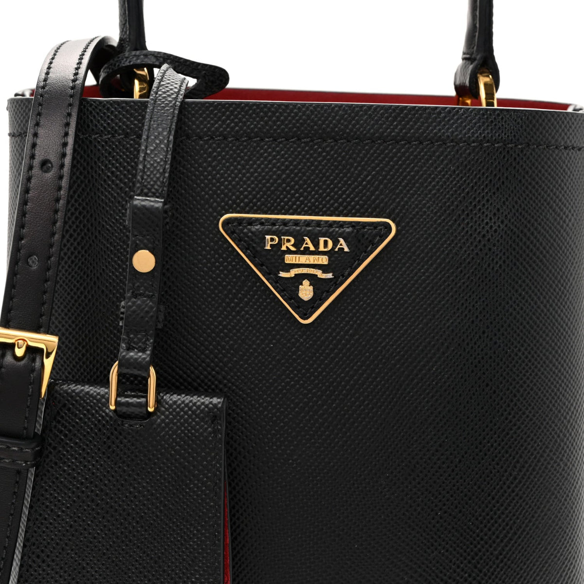 Saffiano Cuir Small Panier Bucket Bag Black Fuoco