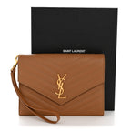 Grain De Poudre Matelasse Chevron Monogram Envelope Clutch Natural Dark