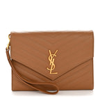 Grain De Poudre Matelasse Chevron Monogram Envelope Clutch Natural Dark