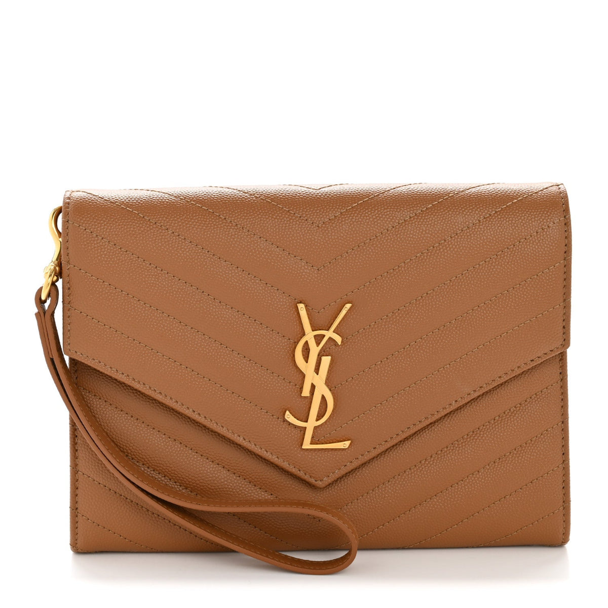 Grain De Poudre Matelasse Chevron Monogram Envelope Clutch Natural Dark