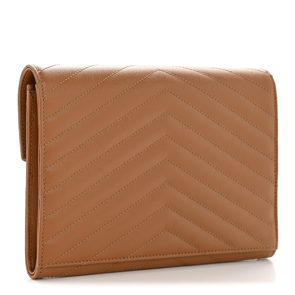 Grain De Poudre Matelasse Chevron Monogram Envelope Clutch Natural Dark