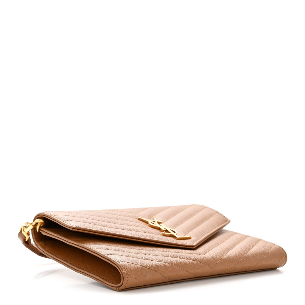 Grain De Poudre Matelasse Chevron Monogram Envelope Clutch Natural Dark
