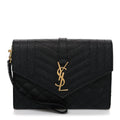 Grain De Poudre Textured Mixed Matelasse Triquilt Monogram Clutch Black