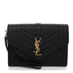 Grain De Poudre Textured Mixed Matelasse Triquilt Monogram Clutch Black