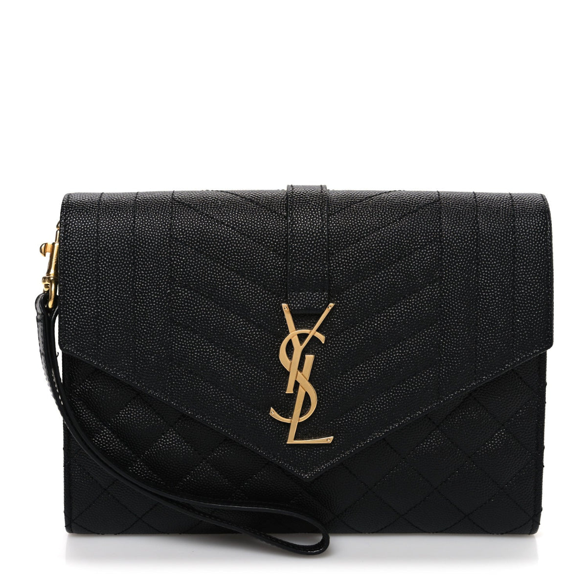 Grain De Poudre Textured Mixed Matelasse Triquilt Monogram Clutch Black