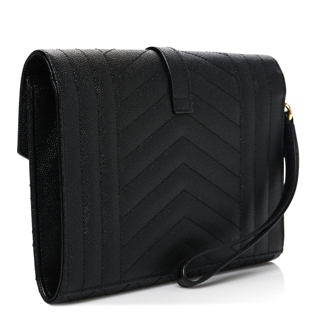 Grain De Poudre Textured Mixed Matelasse Triquilt Monogram Clutch Black