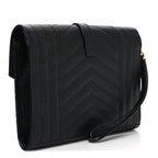 Grain De Poudre Textured Mixed Matelasse Triquilt Monogram Clutch Black