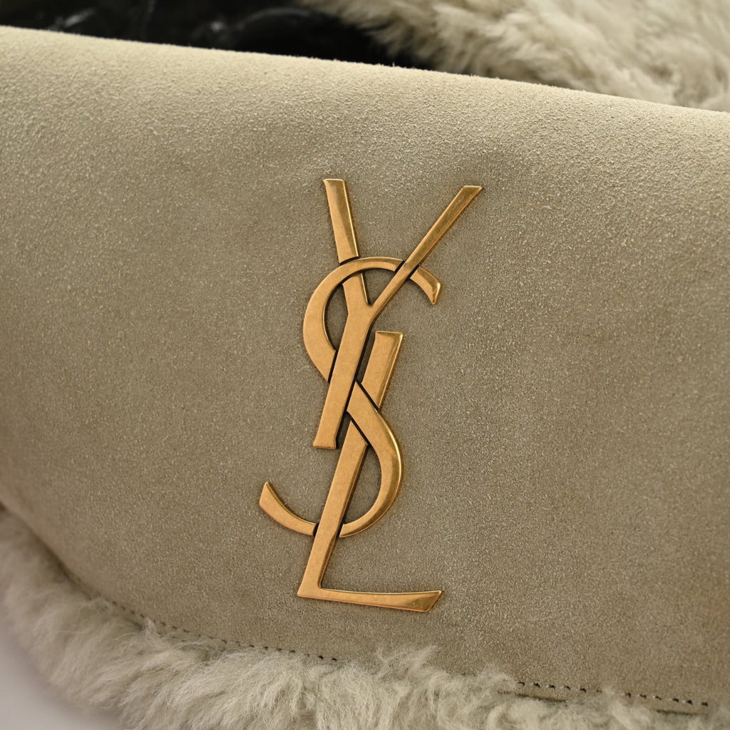 Shearling Calfskin Medium Reversible Monogram Kate Satchel Grey