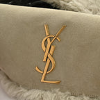 Shearling Calfskin Medium Reversible Monogram Kate Satchel Grey