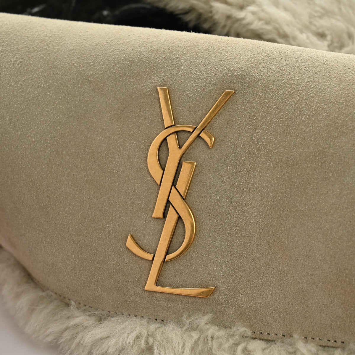 Shearling Calfskin Medium Reversible Monogram Kate Satchel Grey