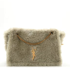 Shearling Calfskin Medium Reversible Monogram Kate Satchel Grey