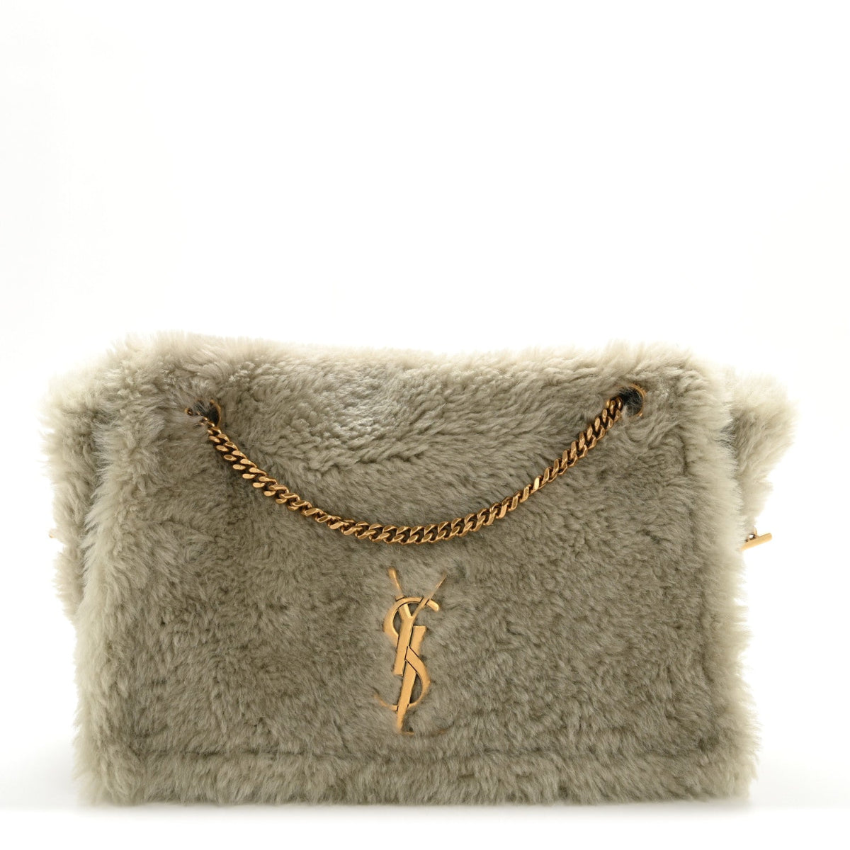 Shearling Calfskin Medium Reversible Monogram Kate Satchel Grey