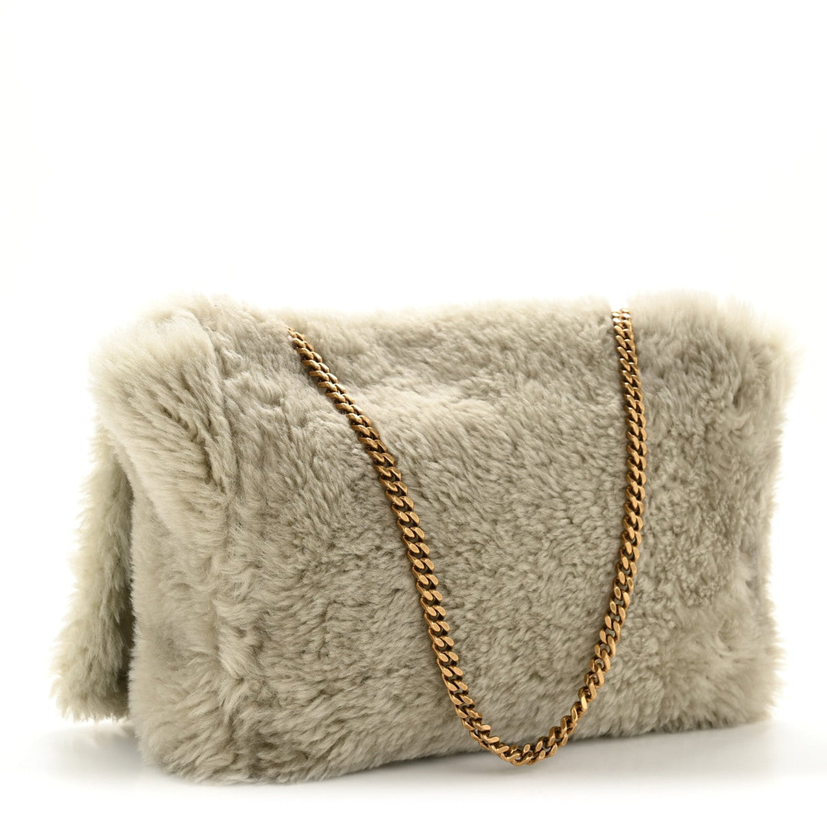 Shearling Calfskin Medium Reversible Monogram Kate Satchel Grey