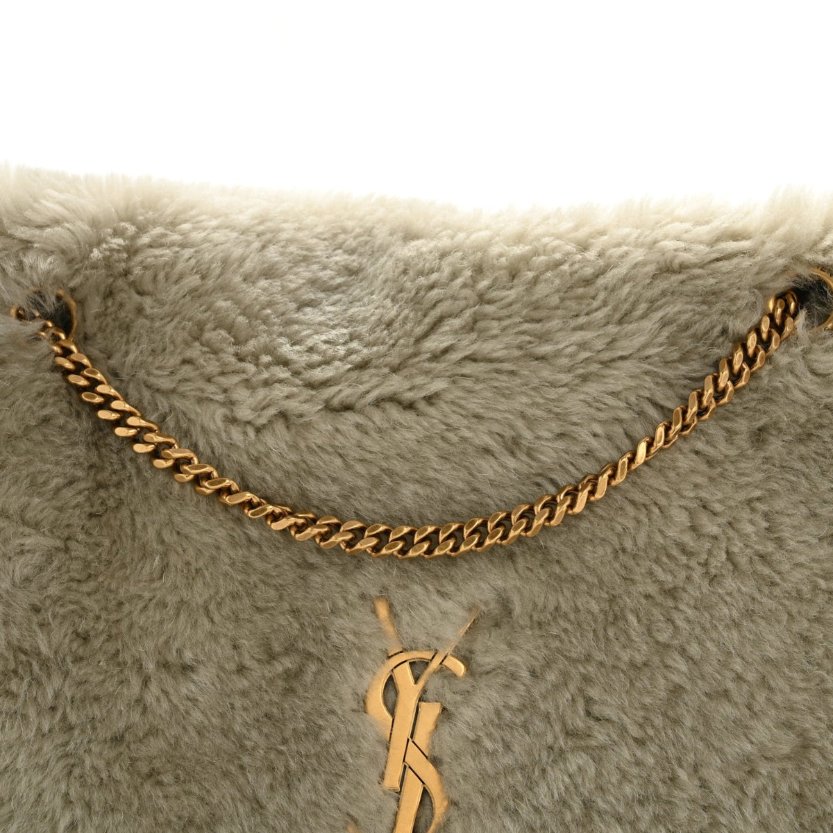 Shearling Calfskin Medium Reversible Monogram Kate Satchel Grey