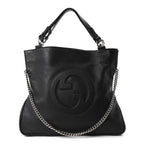 Sakai Be Green Calfskin Diagonal Stitched Medium Blondie Tote Black