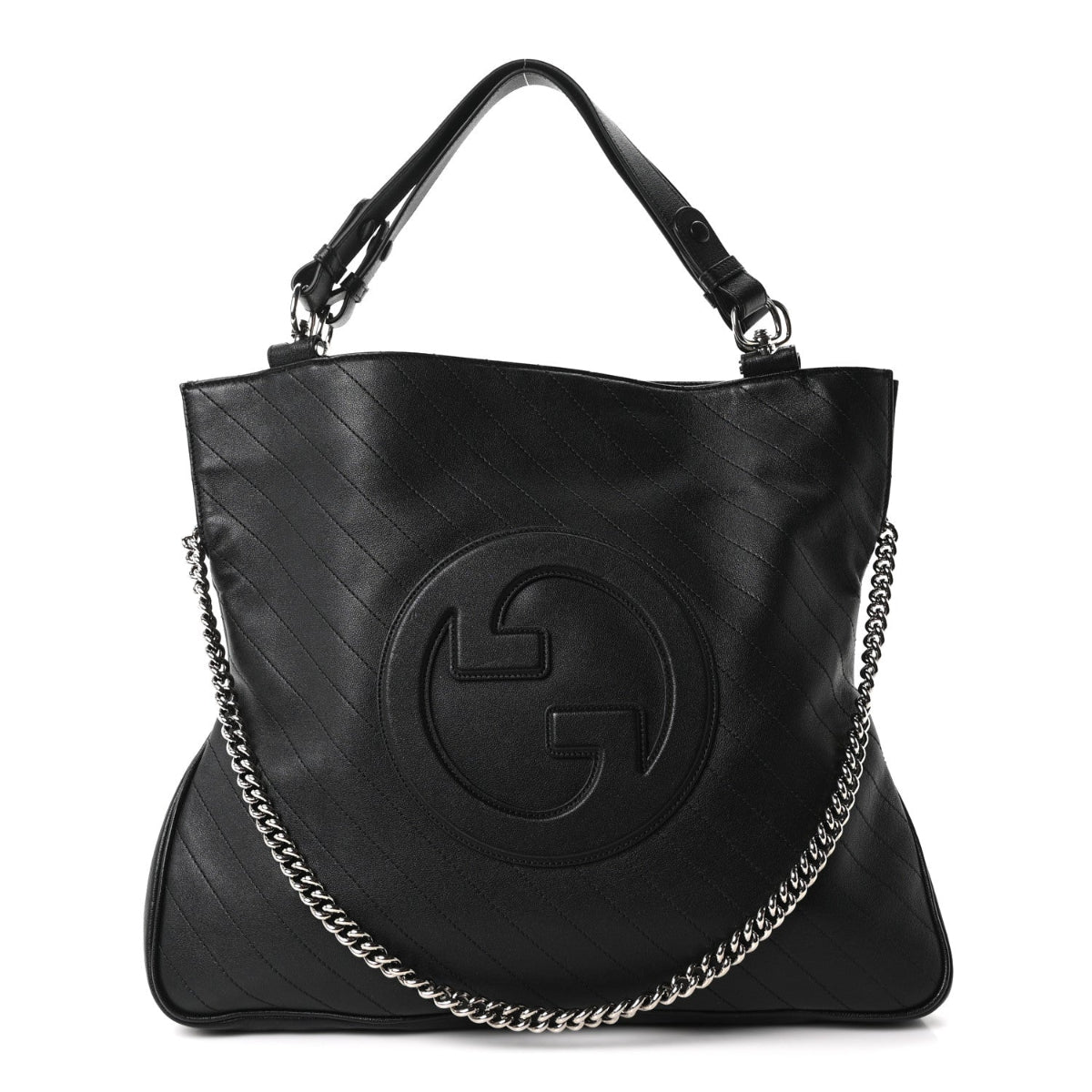 Sakai Be Green Calfskin Diagonal Stitched Medium Blondie Tote Black