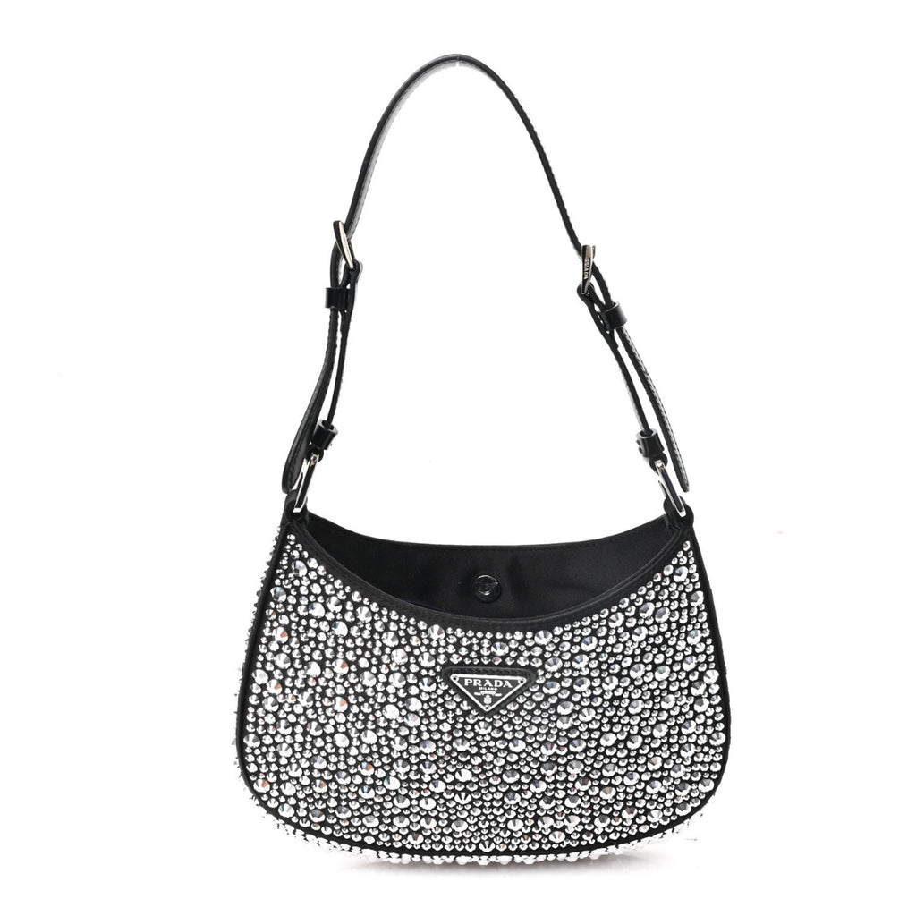 Satin Crystal Cleo Adjustable Strap Shoulder Bag Metal