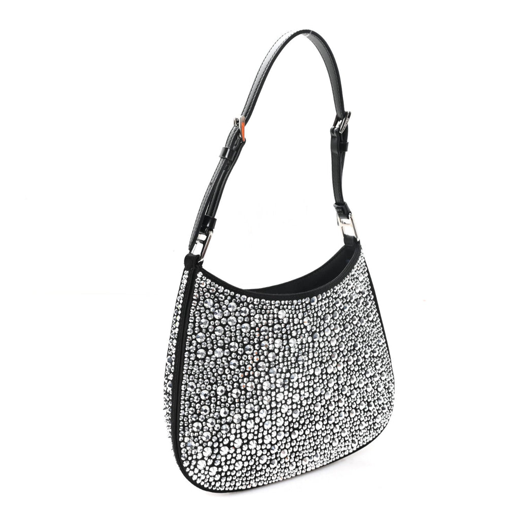 Satin Crystal Cleo Adjustable Strap Shoulder Bag Metal