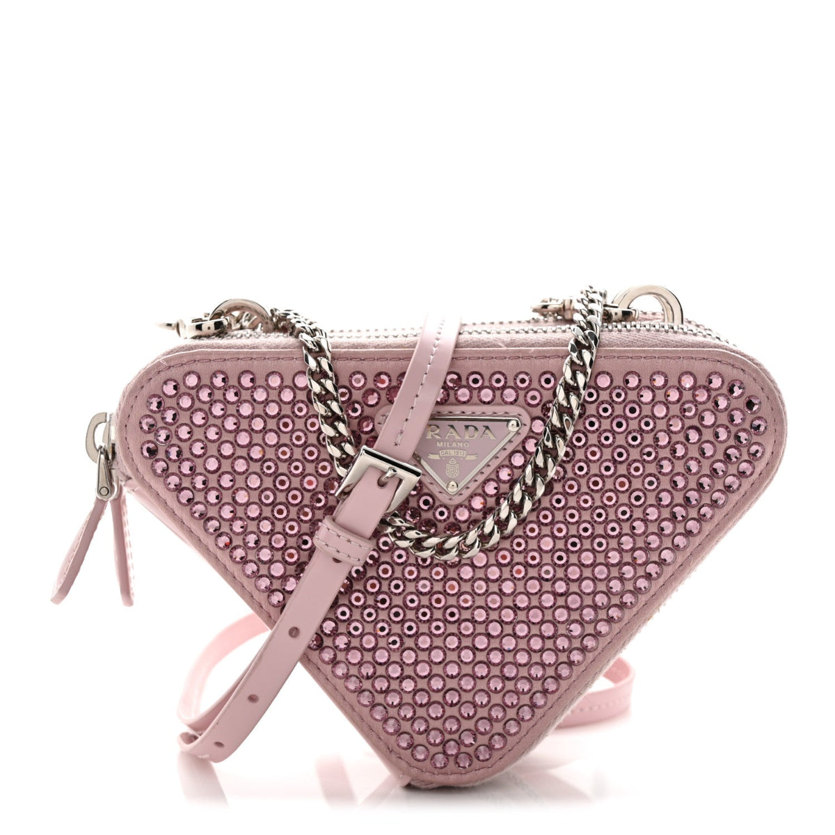 Satin Crystal Mini Triangle Crossbody Pouch Alabastro