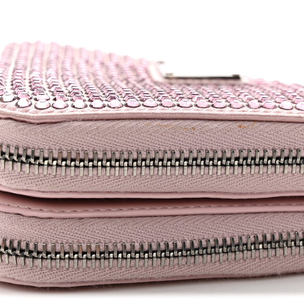 Satin Crystal Mini Triangle Crossbody Pouch Alabastro