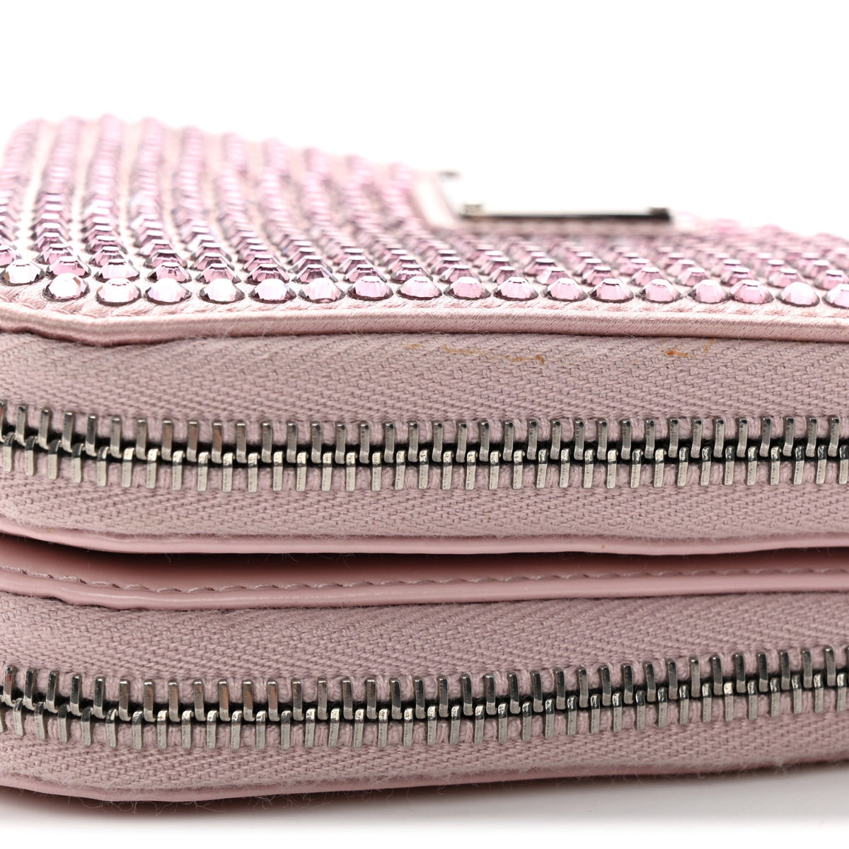 Satin Crystal Mini Triangle Crossbody Pouch Alabastro
