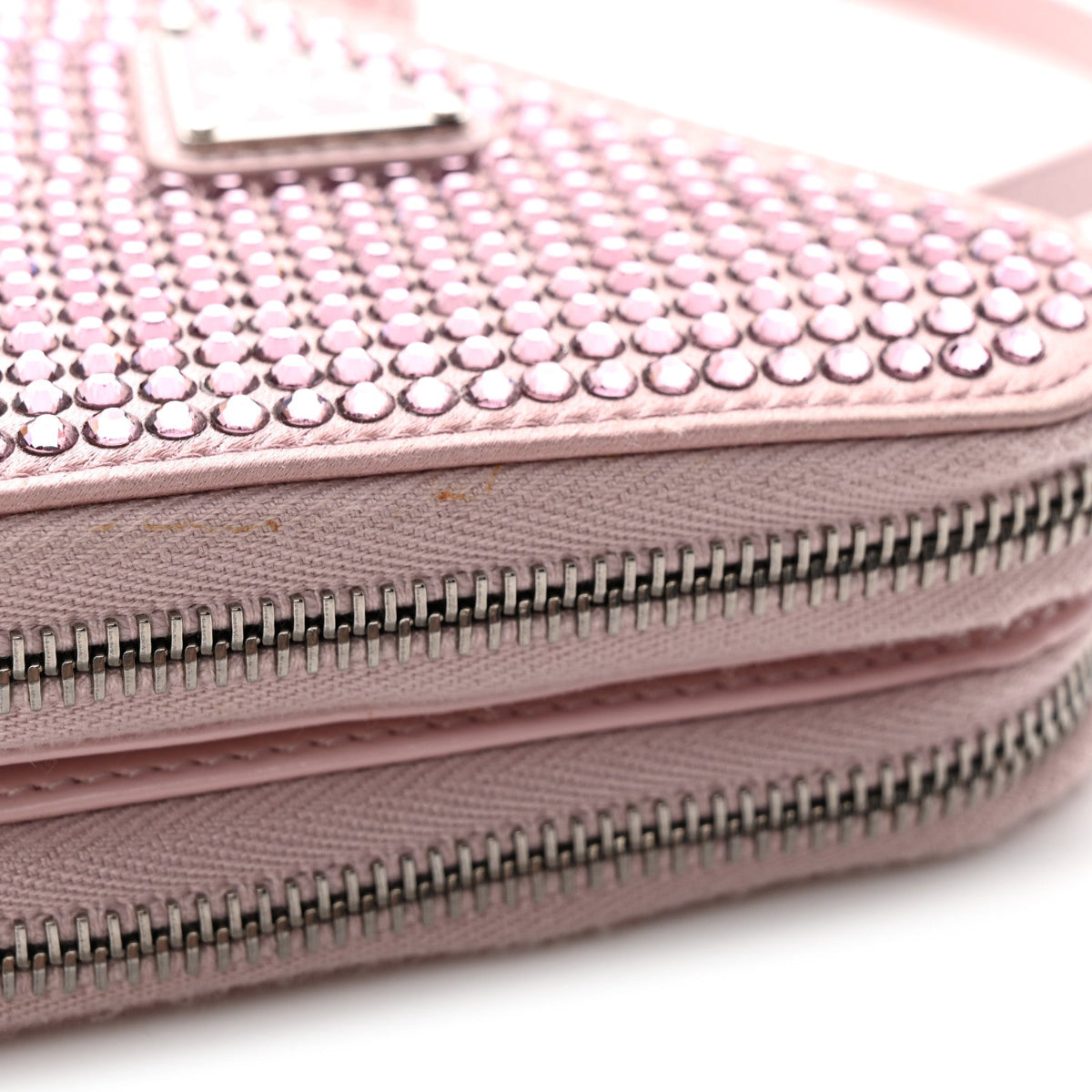 Satin Crystal Mini Triangle Crossbody Pouch Alabastro