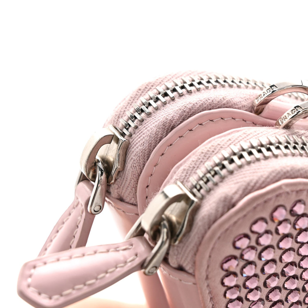 Satin Crystal Mini Triangle Crossbody Pouch Alabastro