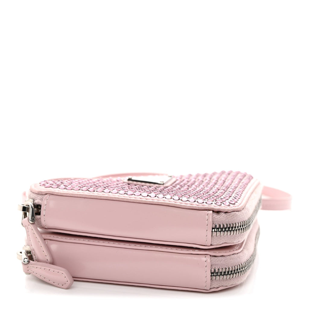 Satin Crystal Mini Triangle Crossbody Pouch Alabastro