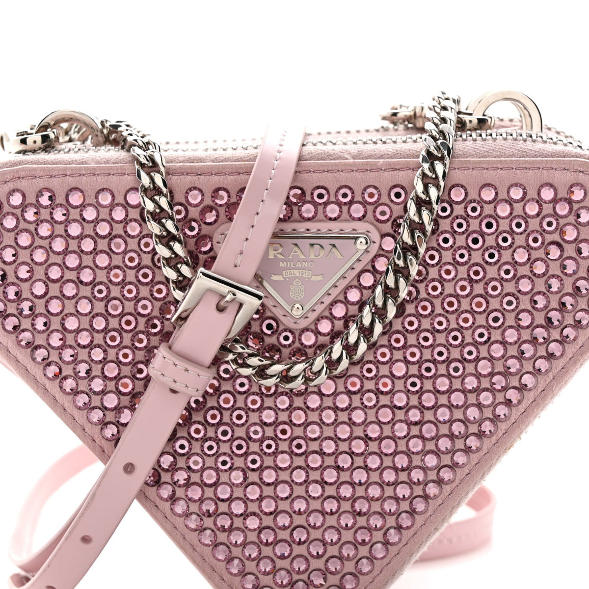 Satin Crystal Mini Triangle Crossbody Pouch Alabastro