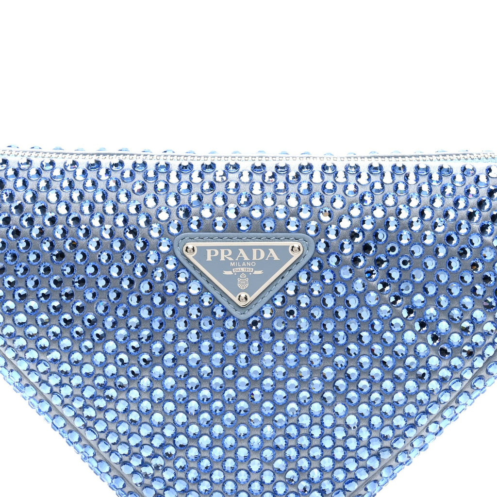 Satin Crystal Triangle Pouch Celeste