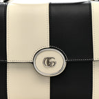 Senna Calfskin Lines Petite GG Top Handle Shoulder Bag Black Mystic White