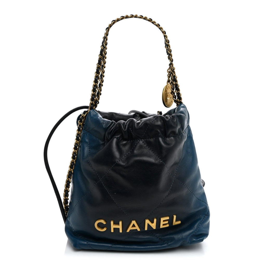 Shaded Calfskin Quilted Mini Chanel 22 Blue Dark Blue