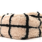 Shearling Lambskin Large Fluffy Tartan Single Flap Pink Black