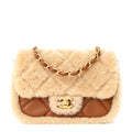 Shearling Lambskin Quilted Mini Furry Coco Flap Beige Brown