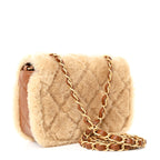 Shearling Lambskin Quilted Mini Furry Coco Flap Beige Brown