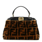 Shearling Nappa Macro FF 1975 Mini Peekaboo Iconic Satchel Tobacco Black