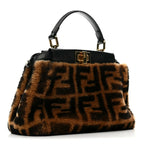 Shearling Nappa Macro FF 1975 Mini Peekaboo Iconic Satchel Tobacco Black
