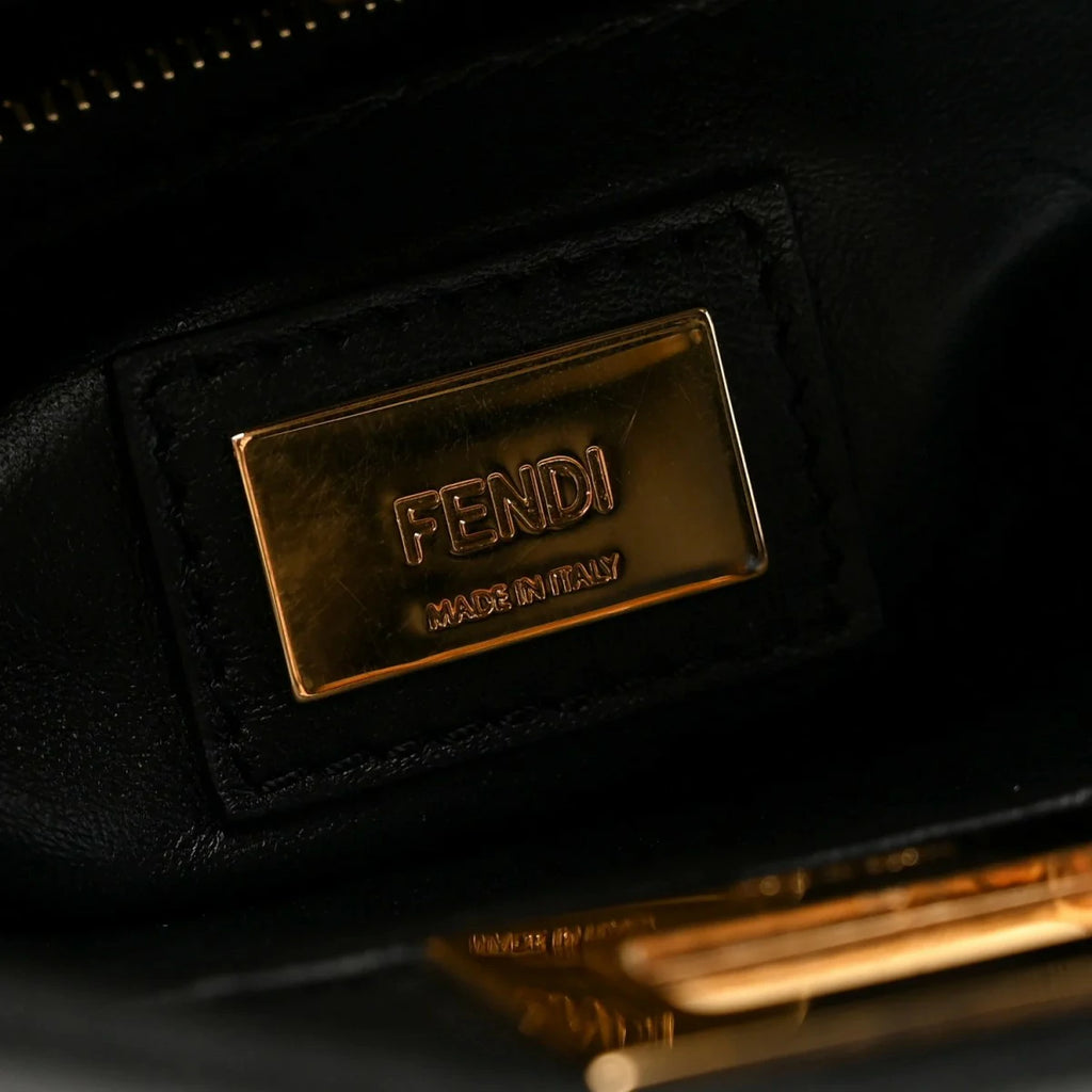 Shearling Nappa Macro FF 1975 Mini Peekaboo Iconic Satchel Tobacco Black