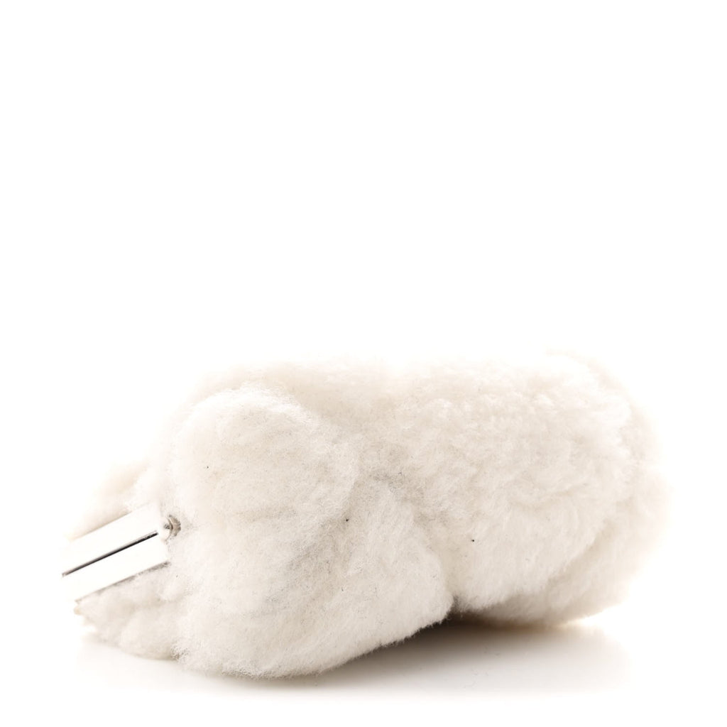 Shearling Sheepskin Lambskin Quilted Clutch With Chain White