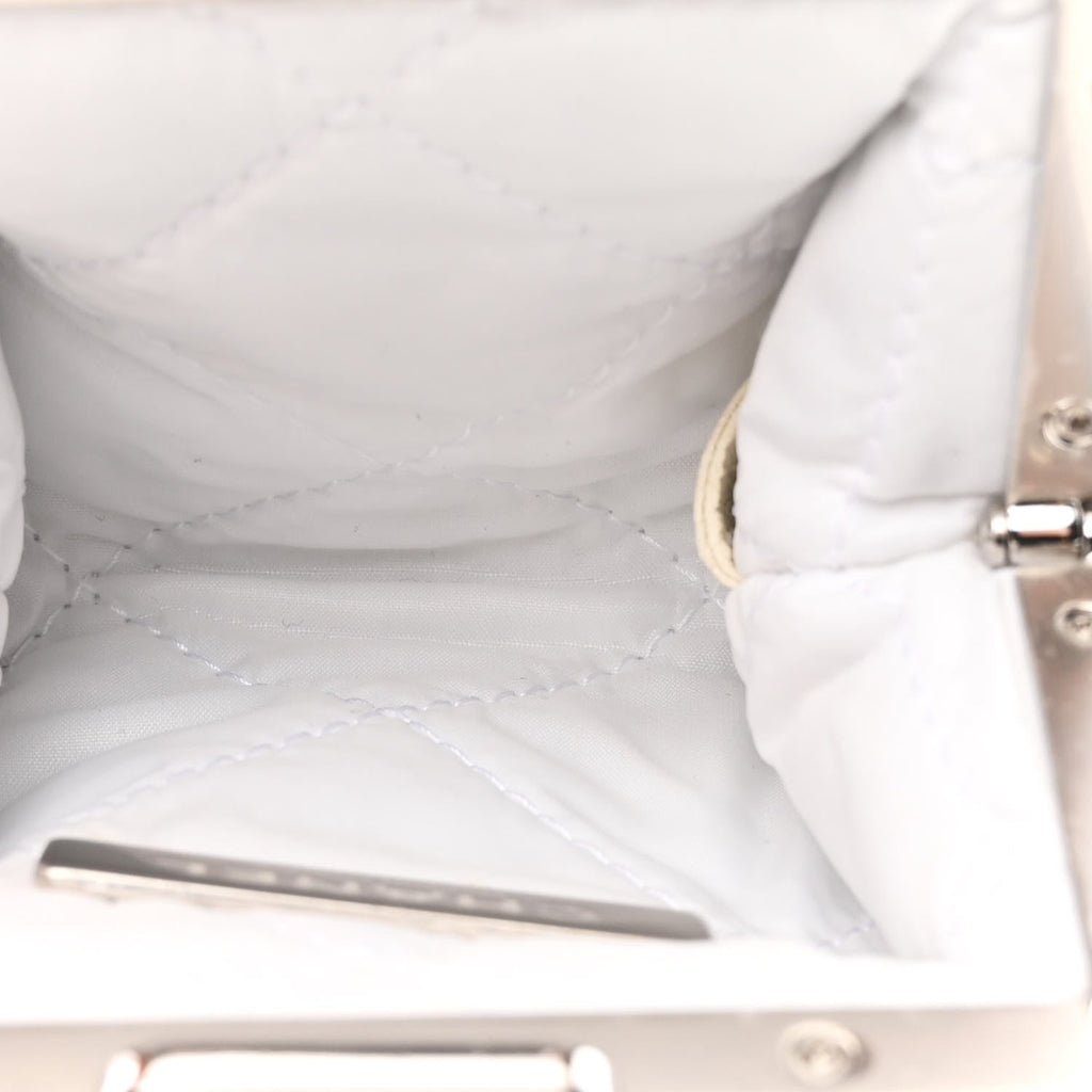 Shearling Sheepskin Lambskin Quilted Clutch With Chain White