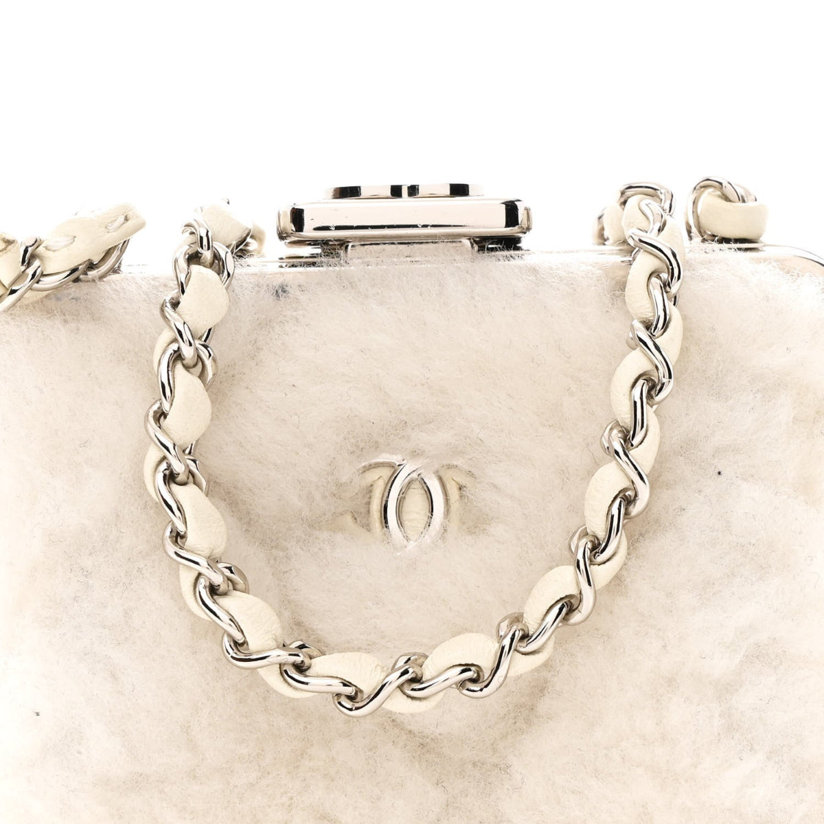 Shearling Sheepskin Lambskin Quilted Clutch With Chain White